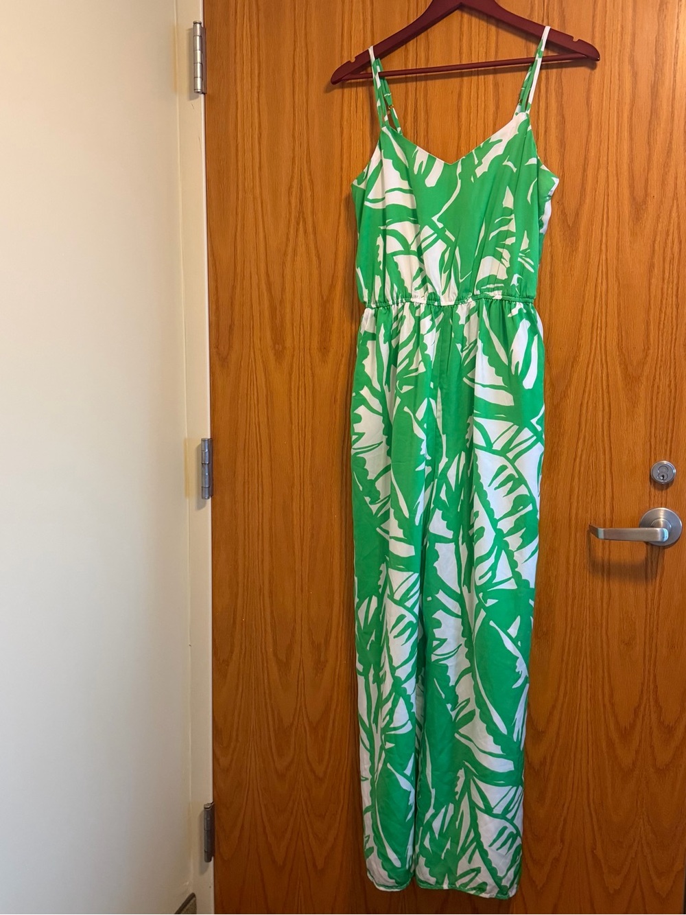 Lilly Pulitzer Green and White Tropical-Print Wide-Leg Jumpsuit Size S - Picture 2 of 8
